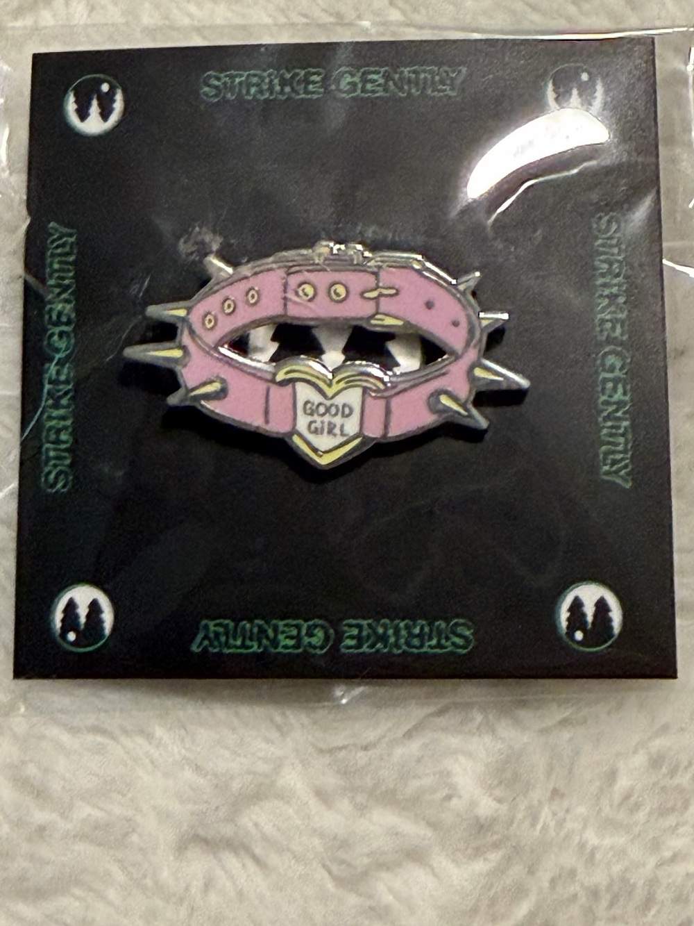 Strike Gently Co. Pink Spiked Collar Enamel Pin - "Good Girl"